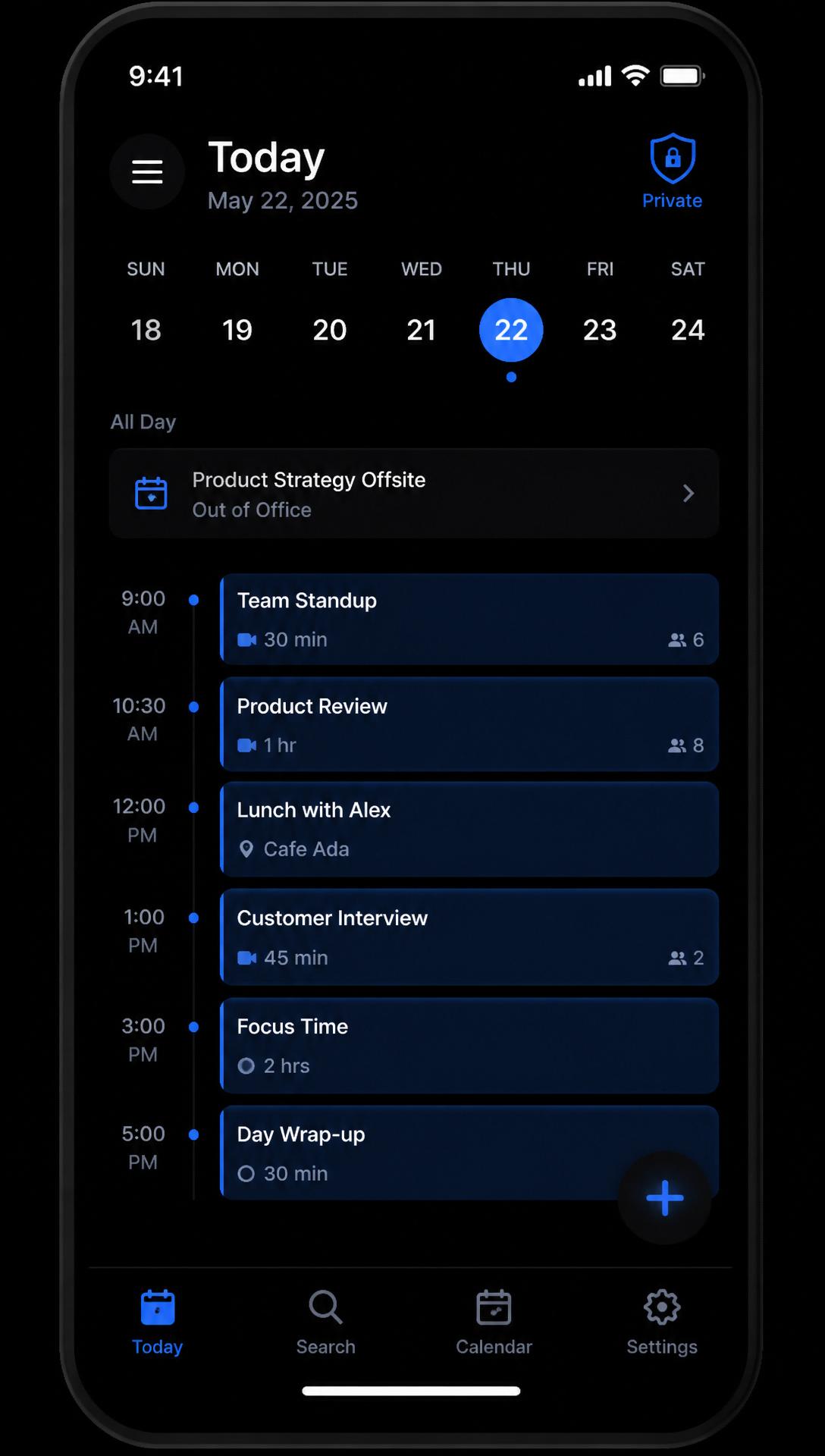 Invisible Sync calendar interface on mobile